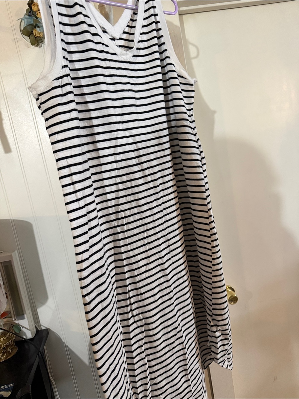Time and Tru Black & White Striped V-Back Tank Dress